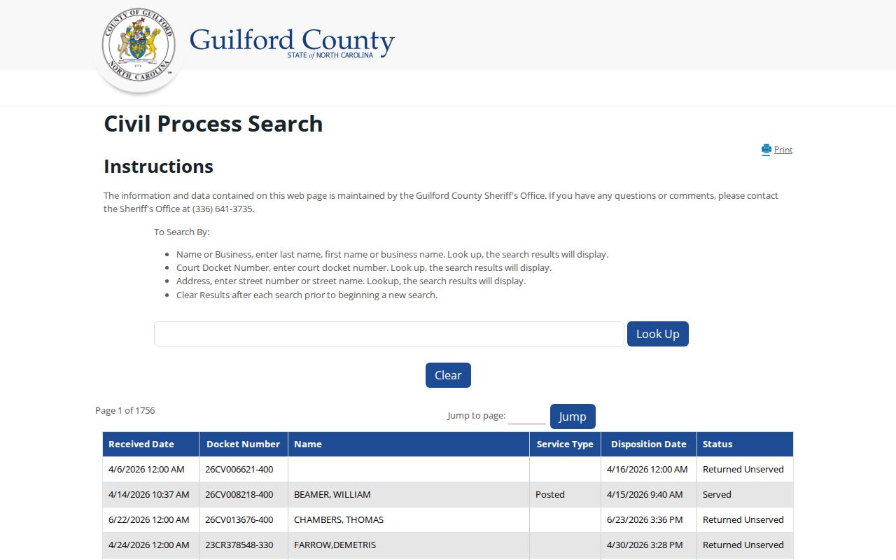 Guilford County resident lookup civil process search source