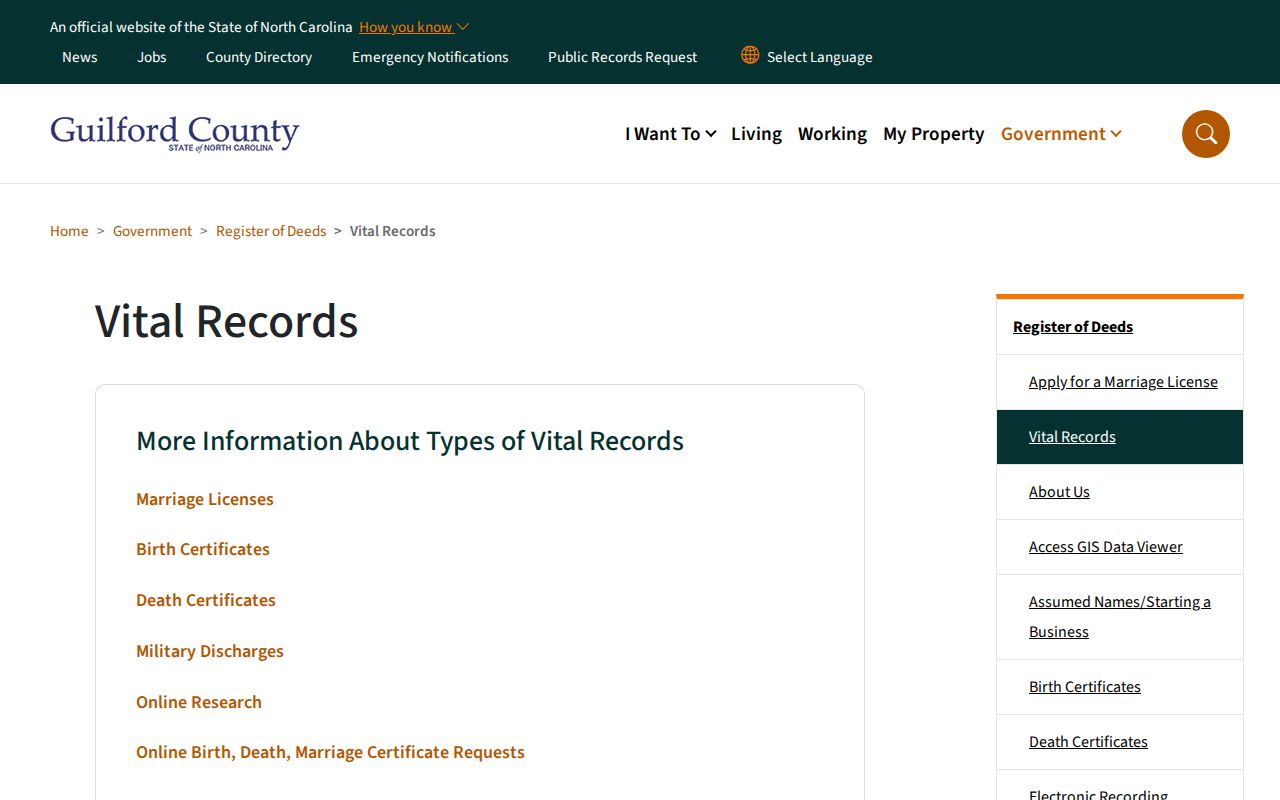 Guilford County resident lookup local vital records request instructions