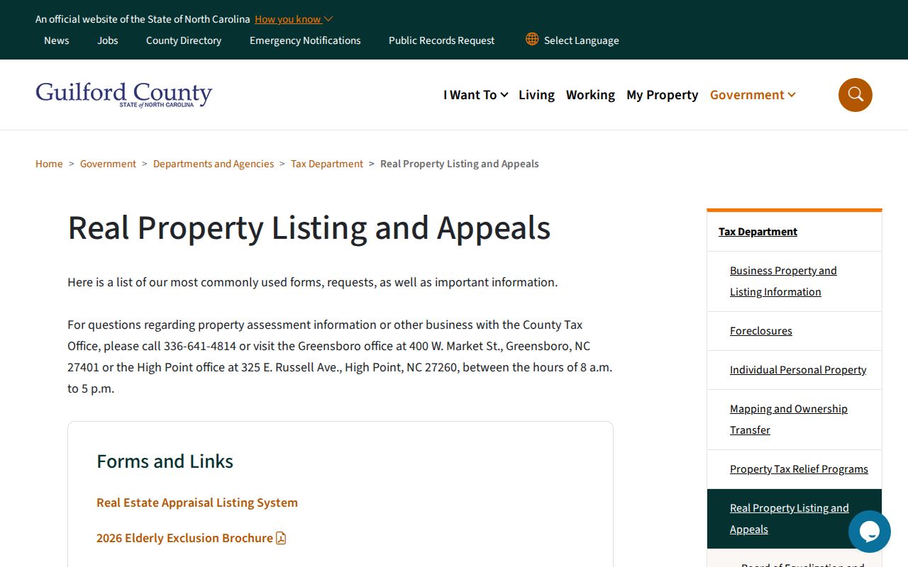 Guilford County ZIP code directory real-property listing and appeals information